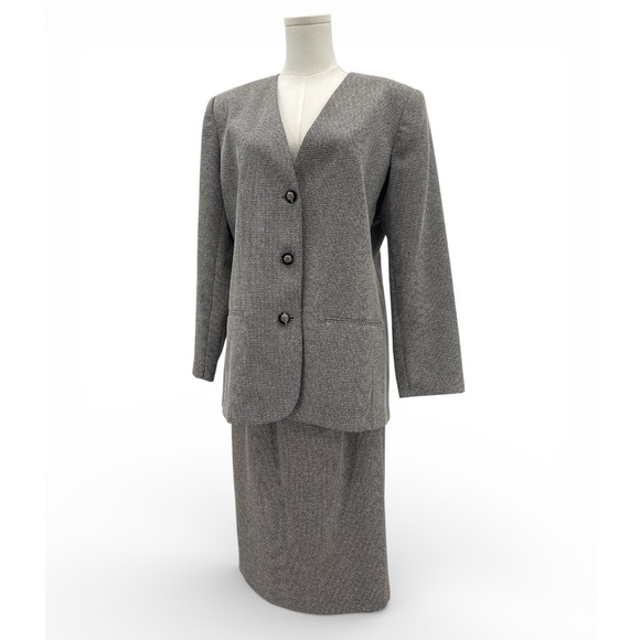 Alfred Dunner 3Pc Petite 12 USA Blazer Skirt Pants Textured 2-Tone Classic VTG - Picture 1 of 16